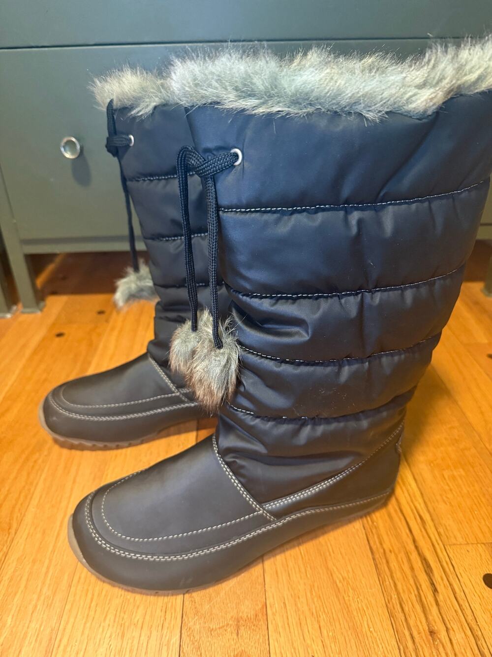 NEW Sporto W3333 Tall Snow Boots Women 8.5 Black Quilted Insulated Faux Fur